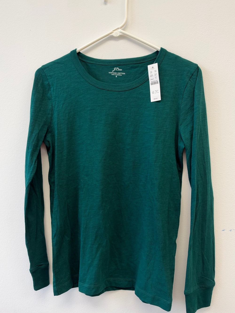 J. Crew Vintage Cotton Long-Sleeve Tee in Teal Green NWT